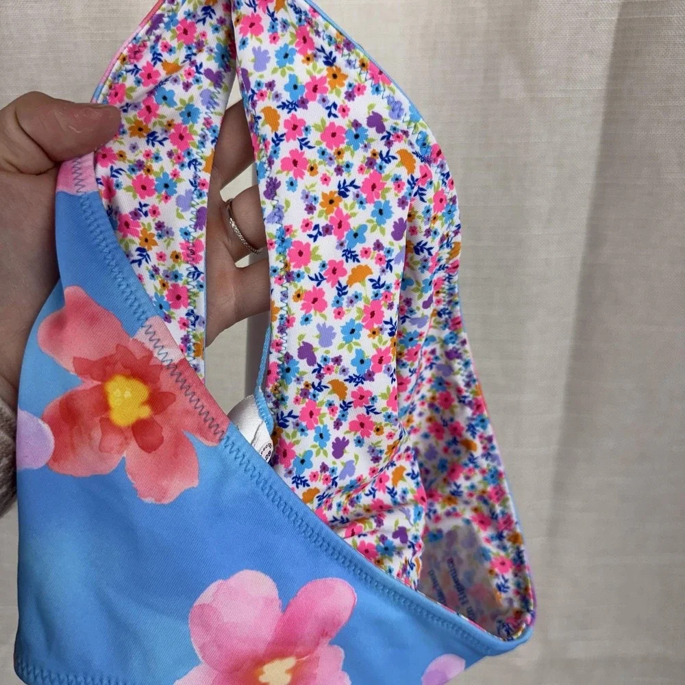 Wild‎ Fable Bikini Bottom Womens XXS Blue Reversible Floral Swim High Leg Cheeky